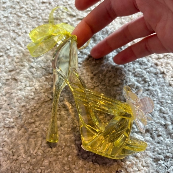 Glass Stiletto Bow Flower High Heel Shoe Ornament NEW Green Christmas Cinderella - Picture 5 of 6